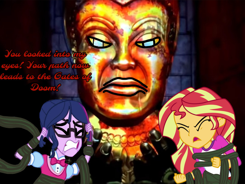 Size: 2160x1620 | Tagged: safe, artist:iamscar2017, sunset shimmer, twilight sparkle, equestria girls, anaheim, california, deviantart watermark, g4, gates of doom, image, indiana jones, jpeg, mara, mlpeg, vine