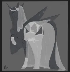 Size: 2700x2800 | Tagged: suggestive, artist:stray prey, derpibooru import, queen chrysalis, changeling, changeling queen, clothes, dress, female, image, png, solo, wedding dress
