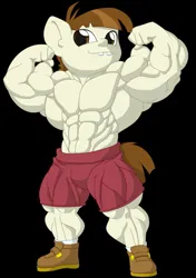 Size: 899x1280 | Tagged: safe, artist:astaroth90, derpibooru import, featherweight, anthro, pegasus, plantigrade anthro, pony, abs, armpits, bicep flex, biceps, black background, bodybuilder, calves, clothes, colt, flexing, foal, g4, heavyweight, image, jpeg, looking at you, male, muscles, muscular male, pecs, shoes, shorts, simple background, solo, thighs, thunder thighs, triceps