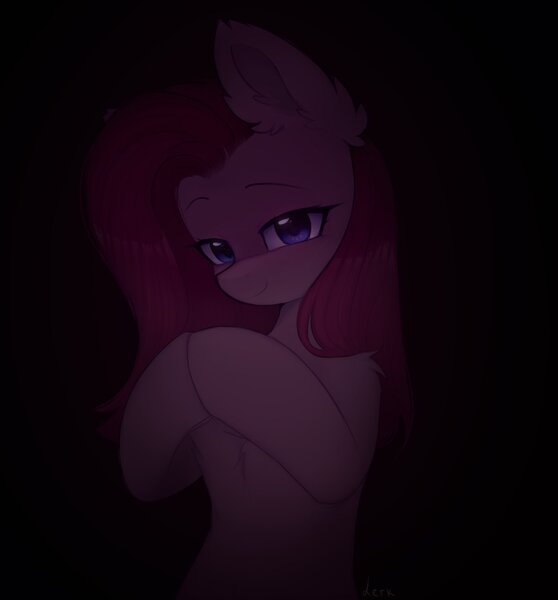 Size: 1236x1328 | Tagged: safe, artist:lerkfruitbat, derpibooru import, pinkie pie, earth pony, pony, black background, chest fluff, ear fluff, female, g4, hooves together, image, jpeg, looking at you, mare, pinkamena diane pie, simple background, solo