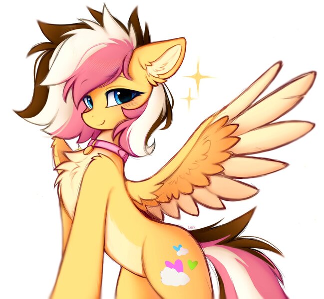 Size: 2048x1894 | Tagged: safe, artist:lerkfruitbat, derpibooru import, oc, unofficial characters only, pegasus, pony, chest fluff, collar, ear fluff, image, jpeg, simple background, solo, spread wings, white background, wings