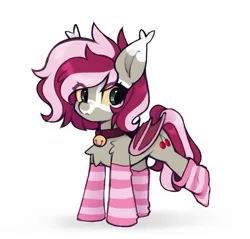 Size: 1251x1195 | Tagged: safe, artist:lerkfruitbat, derpibooru import, oc, unofficial characters only, bat pony, pony, bell, bell collar, chest fluff, clothes, collar, ear tufts, facial markings, female, image, jpeg, mare, simple background, socks, solo, white background