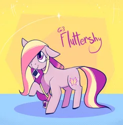 Size: 1080x1094 | Tagged: safe, artist:melodymelanchol, derpibooru import, fluttershy (g3), earth pony, pony, g3, camera, female, hair over one eye, image, jpeg, mare, mouth hold, polaroid, solo