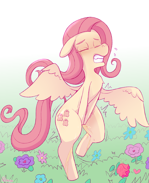 Size: 1800x2210 | Tagged: questionable, derpibooru import, fluttershy, pegasus, pony, blushing, chest fluff, covering, covering crotch, desperation, embarrassed, flower, grass, image, need to pee, omorashi, pee on legs, pissing, png, potty dance, potty emergency, potty failure, potty time, sky, solo, urine