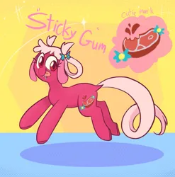 Size: 1011x1024 | Tagged: safe, artist:melodymelanchol, derpibooru import, oc, oc:sticky gum, unofficial characters only, earth pony, pony, abstract background, drool, female, image, jpeg, mare, solo, tongue out