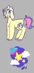 Size: 368x800 | Tagged: safe, artist:melodymelanchol, derpibooru import, oc, oc:hodge podge, unofficial characters only, pony, unicorn, chest fluff, curved horn, female, gray background, hat, horn, image, jpeg, mare, reference sheet, simple background, solo, tongue out, unshorn fetlocks