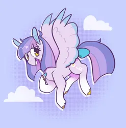 Size: 1080x1094 | Tagged: safe, alternate version, artist:melodymelanchol, derpibooru import, oc, unofficial characters only, pegasus, pony, abstract background, bow, female, flying, image, jewelry, jpeg, mare, necklace, screentone, solo, tail, tail bow, unshorn fetlocks