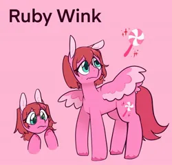Size: 1547x1487 | Tagged: safe, artist:melodymelanchol, derpibooru import, oc, oc:ruby wink, ponified, unofficial characters only, pegasus, pony, colored wings, female, image, jpeg, love live!, love live! sunshine!!, mare, pink background, ruby kurosawa, simple background, solo, sweat, unshorn fetlocks, wings