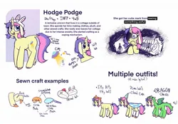 Size: 1920x1340 | Tagged: safe, artist:melodymelanchol, derpibooru import, oc, oc:hodge podge, unofficial characters only, alien, pony, unicorn, cape, clothes, female, floppy ears, hat, horn, image, jpeg, mare, onesie, party hat, plushie, reference sheet, solo, ufo, unshorn fetlocks