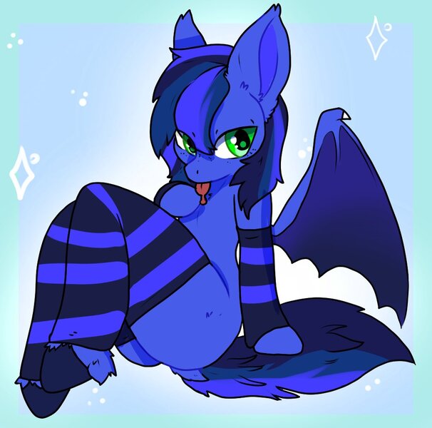 Size: 1015x1005 | Tagged: suggestive, artist:lovelock, derpibooru import, oc, oc:guard cobalt flash, unofficial characters only, bat pony, :p, bat pony oc, bat wings, clothes, commission, femboy, image, jpeg, male, socks, solo, solo male, tongue out, wings, ych result