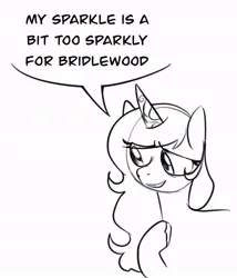 Size: 583x681 | Tagged: safe, artist:melodymelanchol, derpibooru import, izzy moonbow, pony, unicorn, g5, black and white, dialogue, female, grayscale, horn, image, jpeg, mare, monochrome, sketch, speech bubble