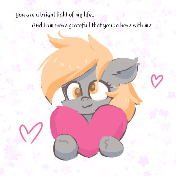 Size: 1280x1280 | Tagged: safe, artist:comfort_ponies, derpibooru import, derpy hooves, pegasus, pony, cute, female, g4, heart, hearts and hooves day, image, jpeg, looking at you, mare, positive ponies, simple background, solo, text