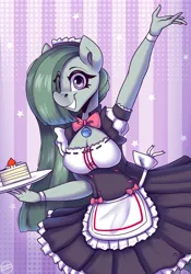 Size: 3500x5000 | Tagged: safe, artist:shadowreindeer, derpibooru import, marble pie, anthro, cake, clothes, food, image, jpeg, maid, solo