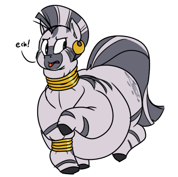 Size: 700x695 | Tagged: suggestive, artist:polofastter, artist:secretgoombaman12345, derpibooru import, zecora, zebra, ask chubby diamond, disgusted, ech, fat, female, g4, glare, image, obese, open mouth, png, raised hoof, simple background, solo, solo female, tongue out, transparent background, zecobese