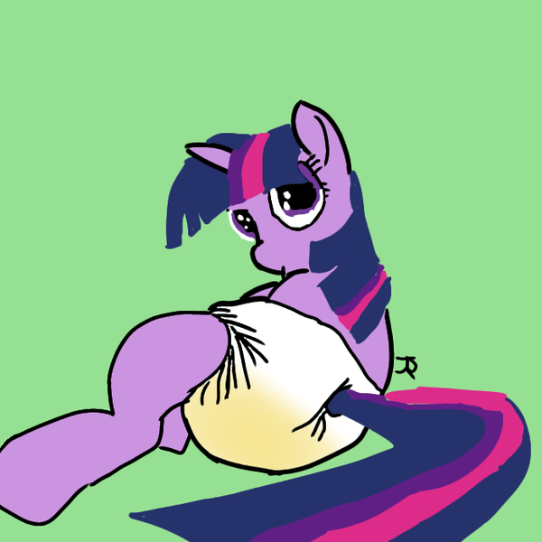 Size: 640x640 | Tagged: questionable, alternate version, artist:joeydr, derpibooru import, twilight sparkle, alicorn, pony, diaper, female, fetish, green background, image, mare, png, poop, scat, simple background, solo, wet diaper
