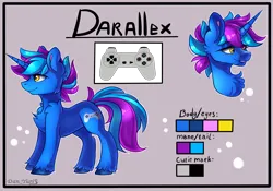 Size: 3000x2100 | Tagged: safe, alternate version, artist:yuris, derpibooru import, oc, oc:darallex, unofficial characters only, pony, unicorn, commission, cutie mark, ears up, horn, image, male, png, reference, simple background, smiling, solo, unshorn fetlocks