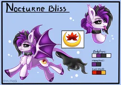 Size: 3000x2100 | Tagged: safe, alternate version, artist:yuris, derpibooru import, oc, oc:nocturne bliss, unofficial characters only, bat pony, pony, bat pony oc, bat wings, blue background, choker, commission, cutie mark, ears up, female, image, open mouth, png, simple background, smiling, solo, wings