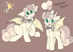 Size: 2800x2000 | Tagged: safe, derpibooru import, oc, oc:honeysuckle breeze, unofficial characters only, bat, bat pony, bell, bell collar, blushing, collar, cute, image, png, reference sheet, simple background, spread wings, wingding eyes, wings