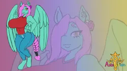 Size: 1920x1080 | Tagged: safe, artist:axelarion, derpibooru import, oc, oc:heart's eye, anthro, pegasus, pony, anthro oc, big breasts, braid, braided tail, breasts, clothes, colored, denim, ear piercing, earring, gravity-defying breasts, hair over one eye, hand, hand on hip, hooves, huge breasts, image, impossibly large breasts, jeans, jewelry, lips, long hair, pants, peace sign, piercing, png, signature, solo, standing, tail, wallpaper, watermark, wide hips, wings