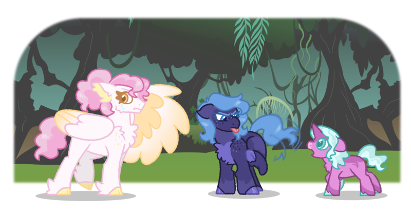 Size: 1471x770 | Tagged: safe, artist:queerhorses, derpibooru import, princess celestia, princess luna, earth pony, pegasus, pony, g5, cewestia, earth pony luna, female, filly, filly luna, filly opaline arcana, image, opaline arcana, pegasus celestia, png, race swap, woona, younger