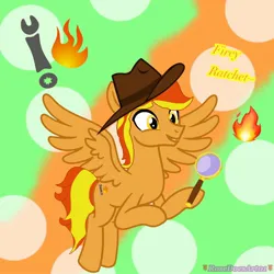 Size: 1280x1280 | Tagged: safe, artist:rosedoesart01, derpibooru import, oc, oc:firey ratchet, unofficial characters only, cutie mark, detective, fedora, g4, hat, image, jpeg, magnifying glass, male, solo