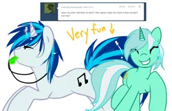 Size: 1080x700 | Tagged: safe, artist:azure-doodle, derpibooru import, lyra heartstrings, vinyl scratch, pony, image, png, sexually confused lyra, whistle