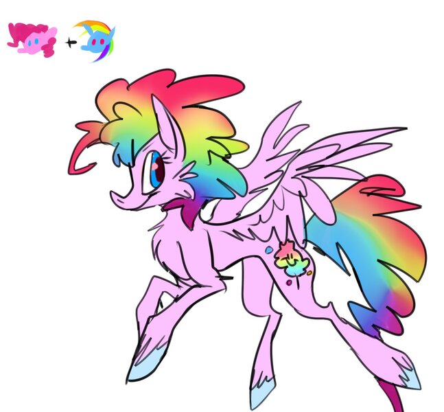 Size: 1445x1341 | Tagged: safe, artist:chortzykit, derpibooru import, pegasus, pony, fusion, fusion:pinkie pie, fusion:rainbow dash, g4, image, jpeg, simple background, solo, white background