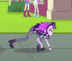 Size: 338x288 | Tagged: safe, derpibooru import, screencap, starlight glimmer, human, equestria girls, mirror magic, spoiler:eqg specials, animated, beanie, clothes, equestria girls specials, equestria girls-ified, female, g4, gif, hat, humans doing horse things, image, walking