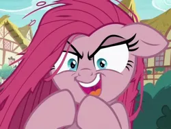 Size: 512x384 | Tagged: safe, ai content, derpibooru import, machine learning generated, prompter:enterusxrname, stable diffusion, pinkie pie, earth pony, pony, evil, evil grin, g4, generator:purplesmart.ai, grin, hooves, image, jpeg, outdoors, pinkamena diane pie, ponyville, show accurate, smiling, solo, this will end in death, this will end in tears, this will end in tears and/or death, xk-class end-of-the-world scenario
