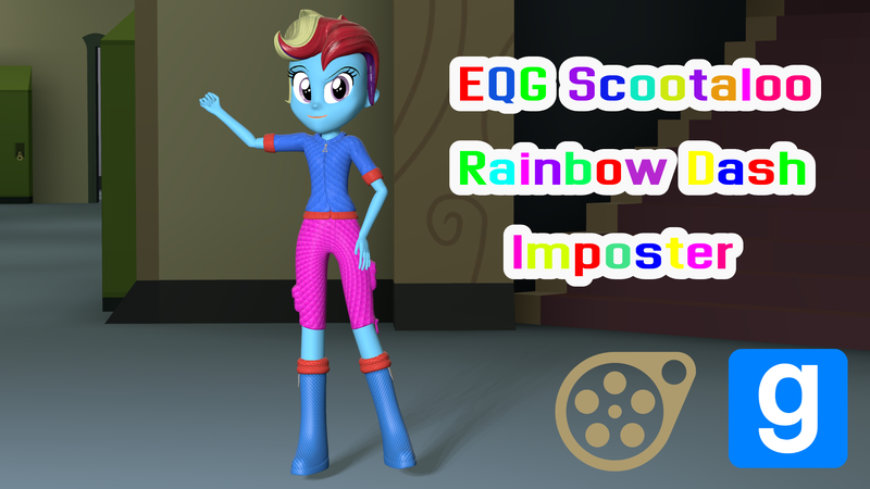 Size: 2048x1152 | Tagged: safe, artist:gaelgaming1, derpibooru import, rainbow dash, scootaloo, human, equestria girls, 3d, female, g4, image, impostor, palette swap, png, recolor, solo, source filmmaker