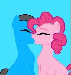 Size: 728x776 | Tagged: safe, artist:williamsvenancio, derpibooru import, pinkie pie, oc, oc:william, earth pony, blue background, female, g4, image, kissing, male, png, simple background, straight