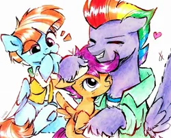 Size: 1982x1596 | Tagged: safe, artist:liaaqila, derpibooru import, bow hothoof, scootaloo, windy whistles, commission, image, jpeg, traditional art
