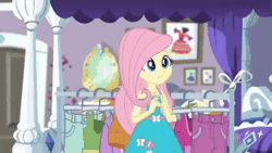 Size: 720x405 | Tagged: safe, derpibooru import, screencap, fluttershy, rarity, human, costume conundrum, equestria girls, equestria girls series, spoiler:eqg series (season 2), animated, costume conundrum: rarity, female, g4, gif, glasses, image, measuring tape, rarity's bedroom, rarity's glasses, speed up