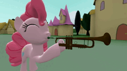Size: 1280x720 | Tagged: safe, artist:sfmbrony, pinkie pie, spitfire, earth pony, pegasus, pony, 3d, asdfmovie, clothes, eyes closed, folded wings, frown, hoof hold, image, mp4, musical instrument, ponyville, raised hoof, shocked, shrunken pupils, source filmmaker, suicide, trumpet, uniform, wings, wonderbolts uniform, youtube link