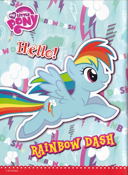 Size: 4920x6696 | Tagged: safe, derpibooru import, lightning bolt, rainbow dash, white lightning, pegasus, pony, comic:rainbow dash and the miracle of the rainbow, 2015, blue background, bongkoch kids, copyright, cutie mark, derpibooru exclusive, female, flying, g4, image, jpeg, magazine, magazine scan, mare, my little pony logo, simple background, solo, sparkles, thai, thailand