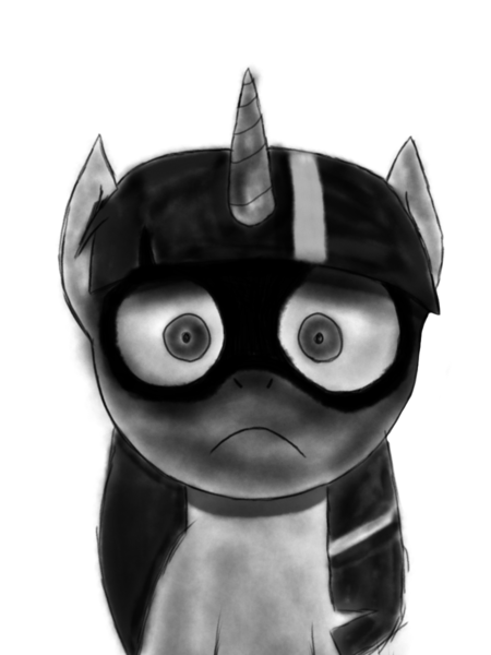 Size: 901x1202 | Tagged: safe, alternate version, artist:enterusxrname, derpibooru import, twilight sparkle, pony, unicorn, clone, g4, grayscale, horn, image, monochrome, png, simple background, solo, thousand yard stare, unicorn twilight, white background