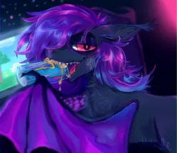 Size: 1280x1106 | Tagged: safe, artist:chortzykit, derpibooru import, oc, unnamed oc, unofficial characters only, bat pony, pony, bat pony oc, bat wings, computer, drink, g4, image, jpeg, minecraft, soda, soda can, solo, wings