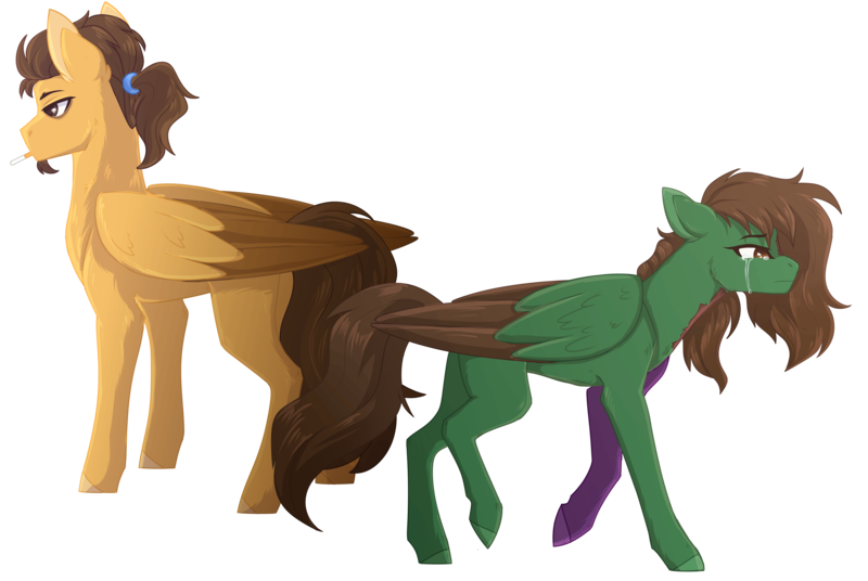 Size: 6895x4621 | Tagged: safe, derpibooru import, oc, oc:blissful clutz, oc:persuasive rage, pegasus, fallout equestria, duo, father and child, father and daughter, female, image, male, png