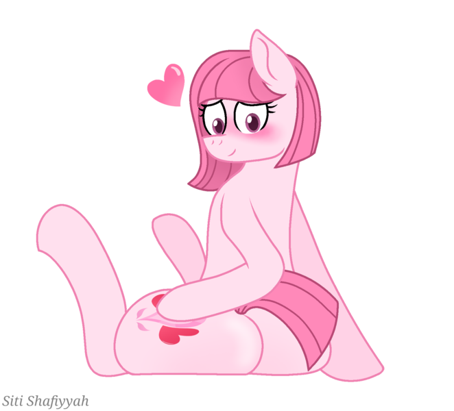Size: 1655x1501 | Tagged: suggestive, artist:mondlichtkatze, artist:muhammad yunus, derpibooru import, oc, oc:annisa trihapsari, unofficial characters only, earth pony, pony, annibutt, base used, blushing, butt, female, heart, huge butt, image, large butt, mare, plot, png, sexy, simple background, smiling, solo, transparent background, watermark