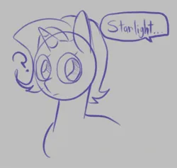 Size: 2048x1941 | Tagged: safe, artist:melodymelanchol, derpibooru import, starlight glimmer, pony, unicorn, dialogue, female, gray background, horn, image, jpeg, mare, monochrome, offscreen character, question mark, simple background, sketch, speech bubble