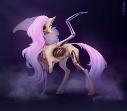 Size: 2832x2472 | Tagged: safe, artist:sparkling_light, derpibooru import, fluttershy, ghost, pegasus, pony, undead, collaboration, collaboration:bestiary of fluttershy, female, g4, helhest, image, missing eye, png, solo
