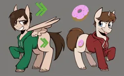 Size: 1332x819 | Tagged: safe, artist:melodymelanchol, derpibooru import, ponified, pegasus, pony, unicorn, anthony padilla, clothes, facial hair, gray background, hoodie, horn, ian hecox, image, jpeg, male, simple background, smosh, stallion, tongue out
