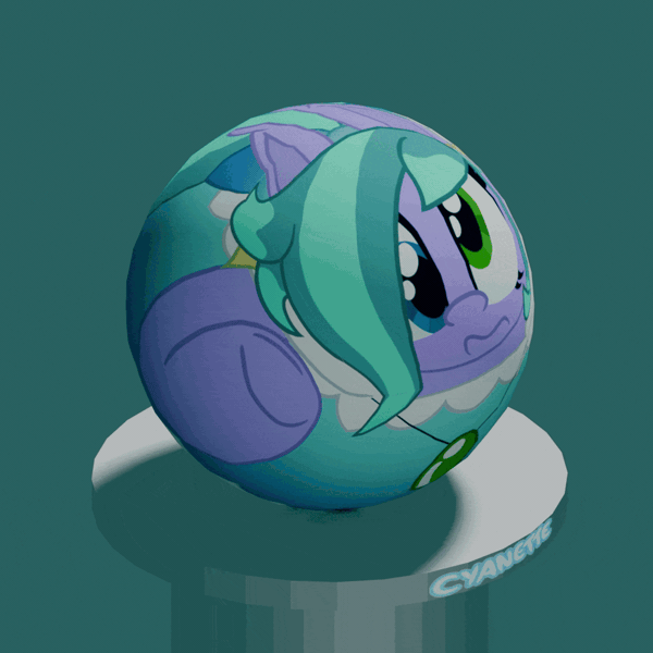 Size: 1000x1000 | Tagged: safe, artist:silvaqular, derpibooru import, oc, oc:cyanette, earth pony, 3d, animated, ball, blender, bow, clothes, compact, compressed, dizzy, dress, ear piercing, earring, gif, heterochromia, image, jewelry, multicolored eyes, multicolored hair, multicolored mane, multicolored tail, necklace, piercing, rotating, solo, sphere, spinning, squished, tail