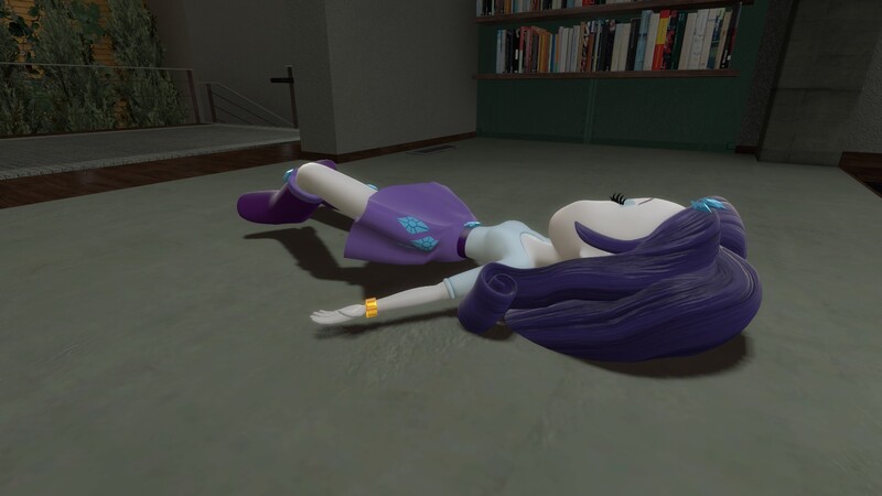 Size: 1920x1080 | Tagged: safe, artist:defeatedgirls, derpibooru import, rarity, equestria girls, 3d, boots, bracelet, clothes, g4, image, jewelry, jpeg, lying down, pose, ryona, shoes, unconscious