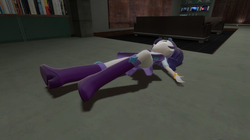 Size: 1920x1080 | Tagged: safe, artist:defeatedgirls, derpibooru import, rarity, equestria girls, 3d, boots, bracelet, clothes, g4, image, jewelry, jpeg, lying down, pose, ryona, shoes, unconscious