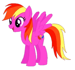 Size: 445x411 | Tagged: safe, artist:selenaede, artist:user15432, derpibooru import, feathermay, pegasus, pony, base used, g4, generation leap, image, multicolored mane, multicolored tail, open mouth, open smile, pink coat, png, purple eyes, recolor, simple background, smiling, solo, tail, transparent background