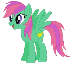 Size: 440x387 | Tagged: safe, artist:selenaede, artist:user15432, derpibooru import, banana bliss, pegasus, pony, base used, g4, generation leap, green coat, image, open mouth, open smile, pink mane, pink tail, png, recolor, simple background, smiling, solo, tail, transparent background