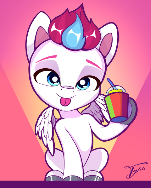 Size: 2160x2700 | Tagged: safe, artist:tyleks, derpibooru import, zipp storm, pegasus, pony, g5, cute, drink, female, image, mare, png, signature, simple background, smiling, smoothie, solo