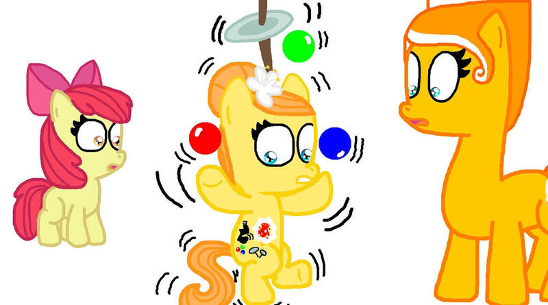 Size: 1024x570 | Tagged: safe, artist:katiegirlsforever, derpibooru import, apple bloom, oc, oc:orange bloom, oc:orange cream, unofficial characters only, earth pony, pony, season 2, the cutie pox, adorabloom, apple bloom's bow, ball, blank flank, bow, cousin, cousins, cute, cutie pox, earth pony oc, female, filly, flower, flower in hair, foal, frown, g4, hair bow, headcanon, image, jpeg, juggling, magical lesbian spawn, mare, ocbetes, offspring, open mouth, orange sisters, parent:aunt orange, parent:uncle orange, parents:the oranges, plate, shocked, siblings, simple background, sisters, trio, white background