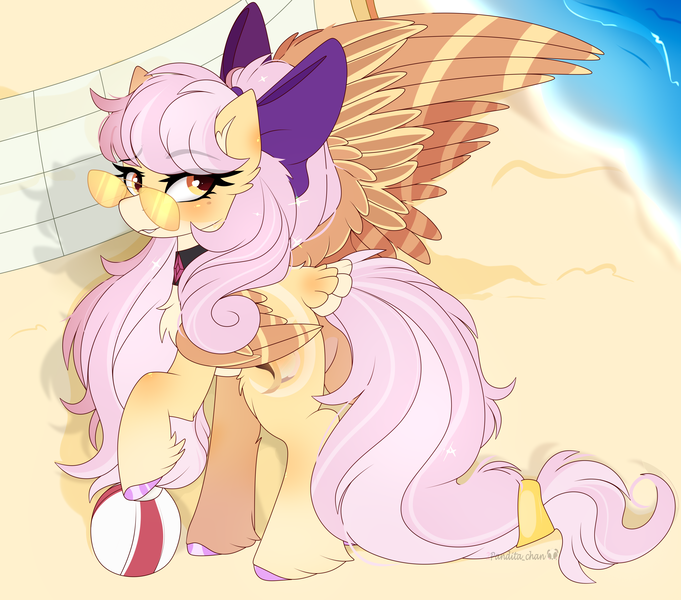 Size: 3876x3414 | Tagged: safe, artist:2pandita, derpibooru import, oc, pegasus, pony, beach ball, bow, butt, female, hair bow, image, mare, plot, png, solo, sunglasses